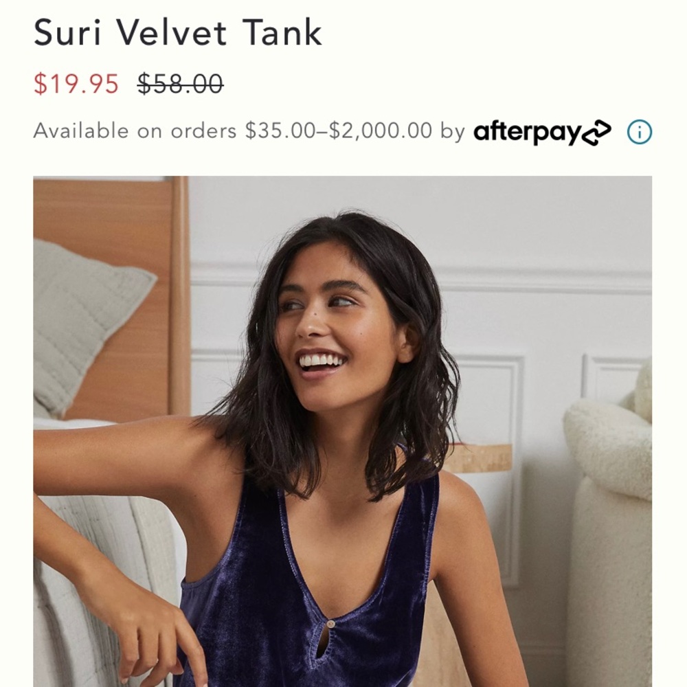 Anthropologie Suri Velvet Tank
